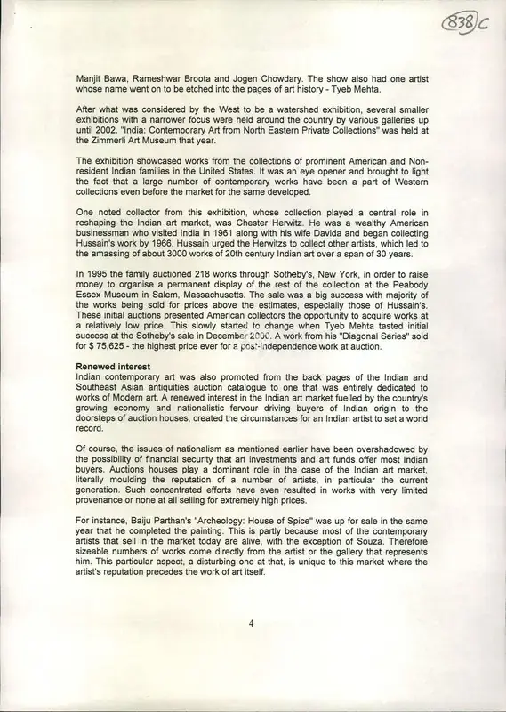 Meenakshi Thirukode (Reporter), The Aura Around Indian Art, 2008, Newspaper Clipping