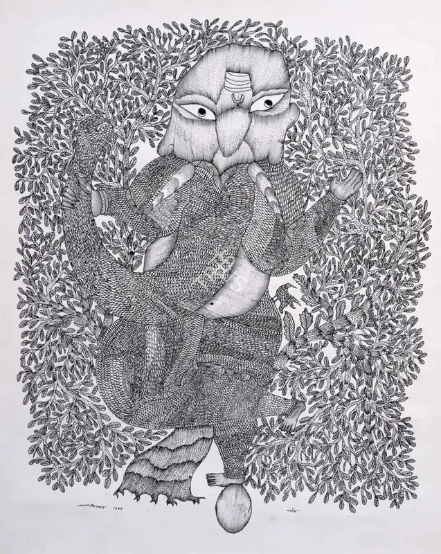 Jangarh Singh Shyam (Artist), Ganesh, 1995, Drawing & Sketch