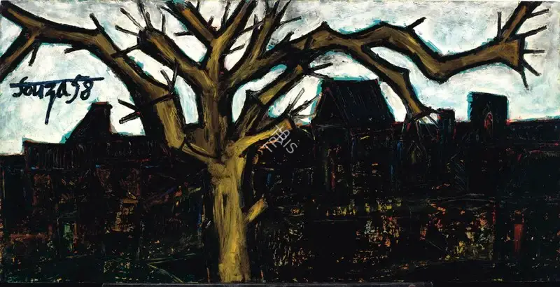 F.N. Souza (Artist), Landscape with Tree, 1958, Painting