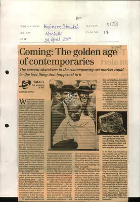 Kishore Singh (Reporter), Coming: the Golden Age of the Contemporaries, 2009, Newspaper Clipping