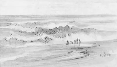 Nandalal Bose (Artist), Bathers At Puri, 1941, Painting