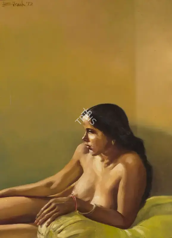 Bikash Bhattacharjee (Artist), Untitled (Seated Nude), 1972, Painting