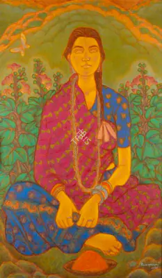 Ramachandran, A. (Artist). Pulki with Abhir, 2005 | Painting, Sa.Del/21.09.17, 2017 · Saffronart