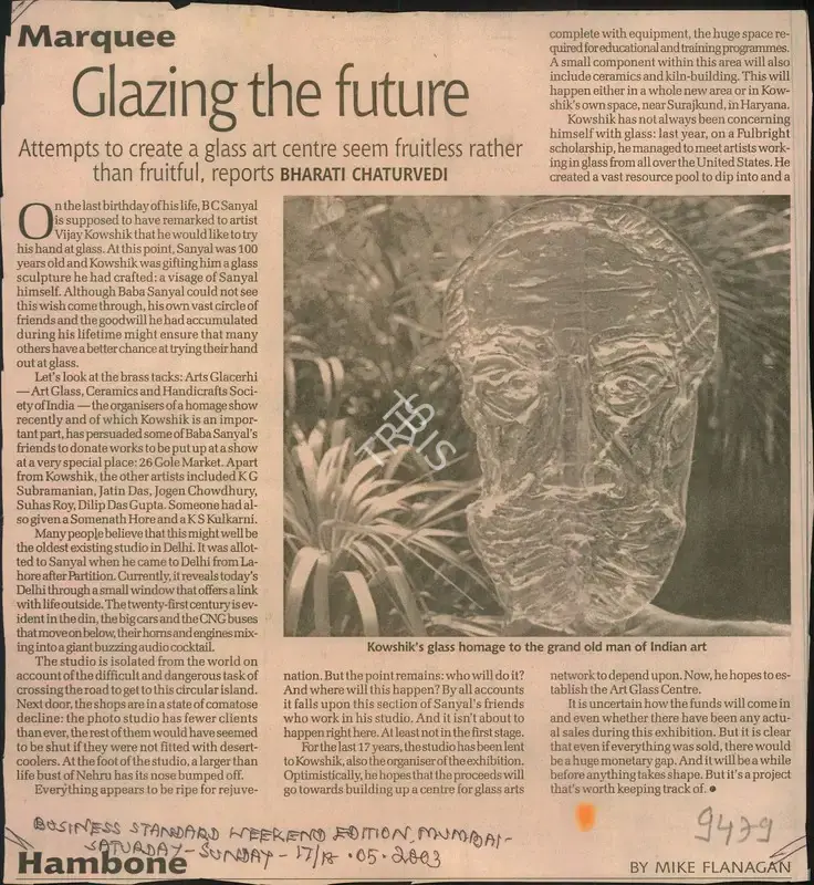 Bharati Chaturvedi (Reporter), Glazing the Future, 2003, Newspaper Clipping