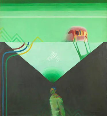 G.M. Sheikh (Artist), Composition in green and black, Painting