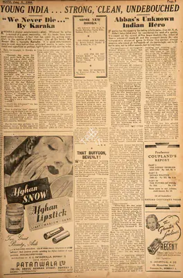 D.V. Nadkarni (Columnist), Abbas's Unknown Indian Hero, 1944, Essay