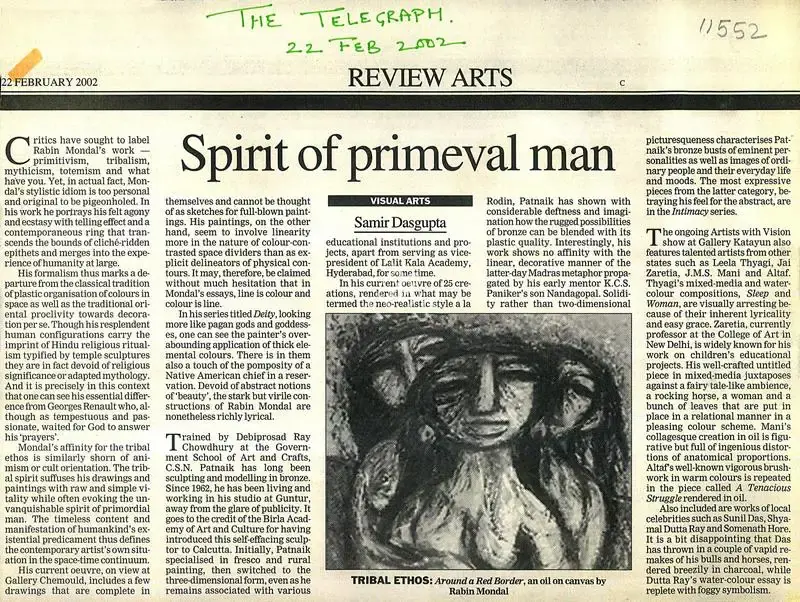 Samir Dasgupta (Writer), Spirit of Primeval Man, 2002, Newspaper clipping