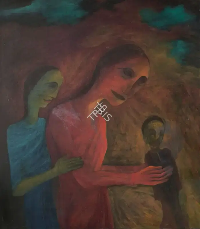 Lalitha Lajmi (Artist), Red Woman with Puppet, 1996, Painting