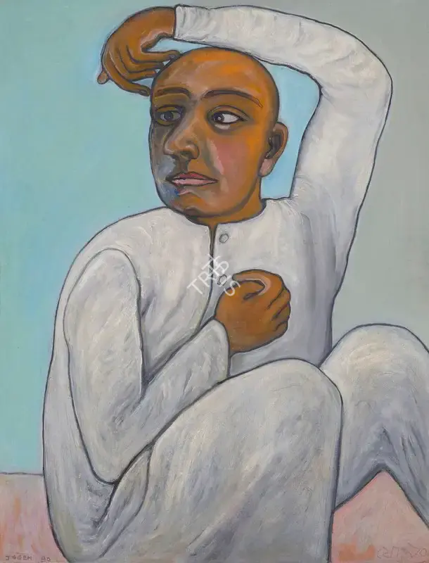 Jogen Chowdhury (Artist), Man in Kurta Pyjama, 1990, Painting