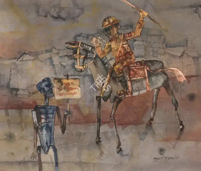 Ray, Shyamal Dutta (Artist). Untitled (Horse Rider), 1997 | Painting, Sa.Onl/18.12.24, 2024 · Saffronart