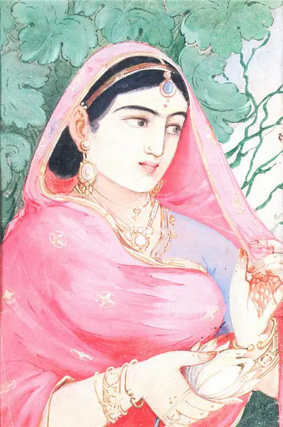 Ramgopal Vijaiwargiya (Artist), A Woman holding a Lotus, Painting