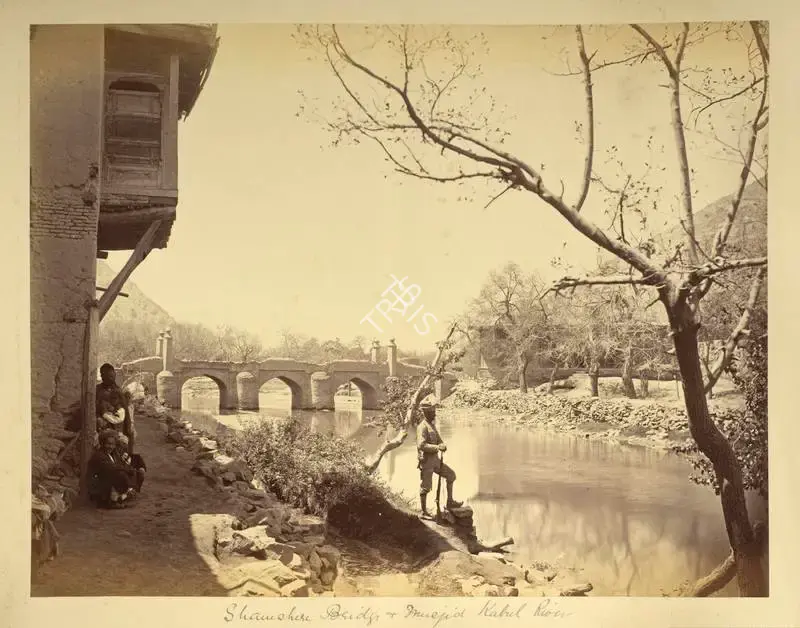 John Burke (Photographer), Shamshere Bridge & Musjid Kabul River, Antiquarian Photograph