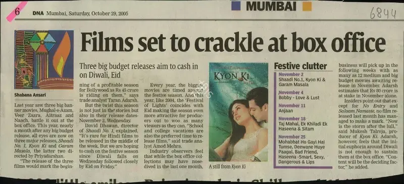 Shabana Ansari (Reporter), Film set to Crackle at box office, 2005, Newspaper Clipping