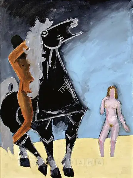 M.F. Husain (Artist), Horse, Rider And Nude, 1981, Painting
