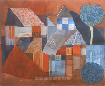 Badri Narayan (Artist), Houses With Reflected Tree, 2003, Painting