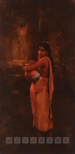 Hemendranath Mazumdar (Artist), A Young Woman With A Water Jar, 1921, Painting