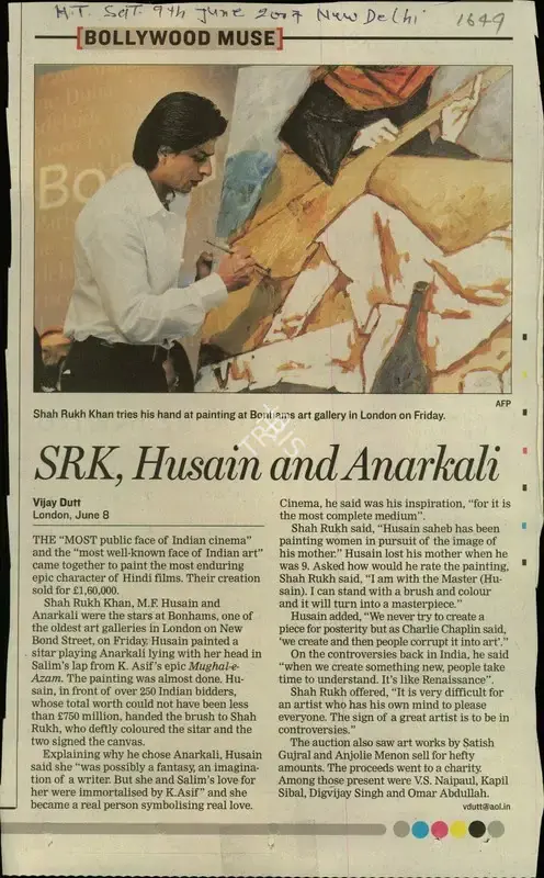 Vijay Dutt (Reporter), SRK, Husain and Anarkali, 2007, Newspaper Clipping