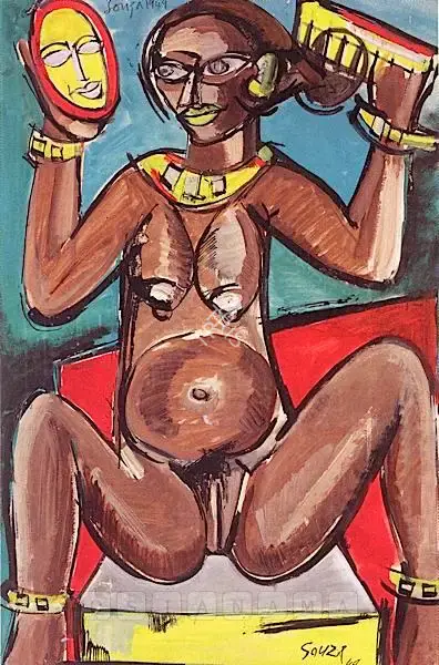 F.N. Souza (Artist), Untitled (Female Nude), 1949, Painting