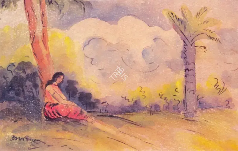 Ramkinkar Baij (Artist), Seated Lady under the Tree, Painting