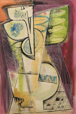 Jyoti Bhatt (Artist), Still Life, 1955, Painting