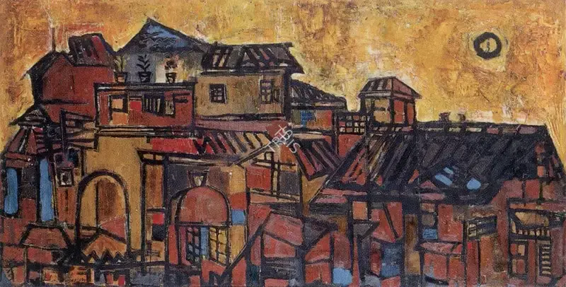 Badri Narayan (Artist), Houses, 1957, Painting