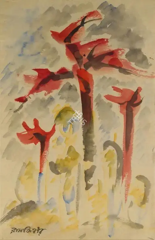 Ramkinkar Baij (Artist), Abstract Trees, Painting