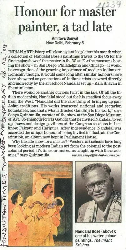 Amitava Sanyal (Writer), Honour For Master Painter, a Tad Late, 2008, Newspaper clipping