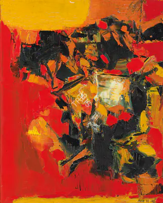Raza, S.H. (Artist). Hut. Oil on canvas, 1963 | Painting | FineArts | 00645143