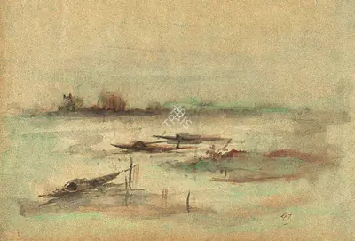 Gaganendranath Tagore (Artist), Boatscape, 1911, Painting