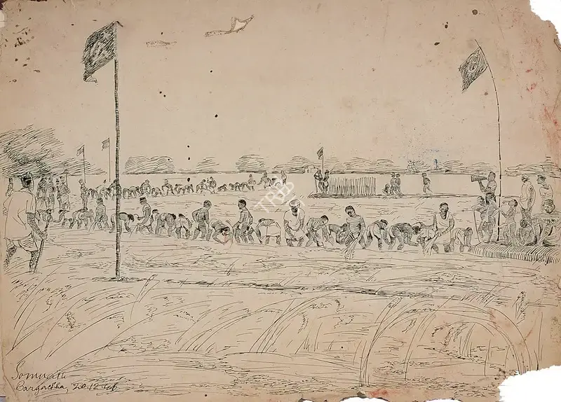 Somnath Hore (Artist), Workers in the Field, 1946, Drawing