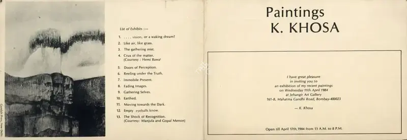 K. Khosa (Artist), An Exhibition of Recent Paintings, 1984, Solo Exhibition Invitation