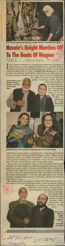 Vinita Faridi (Reporter), Husain's Knight Marches Off to the Beats of Wagner, 2001, Newspaper Clipping