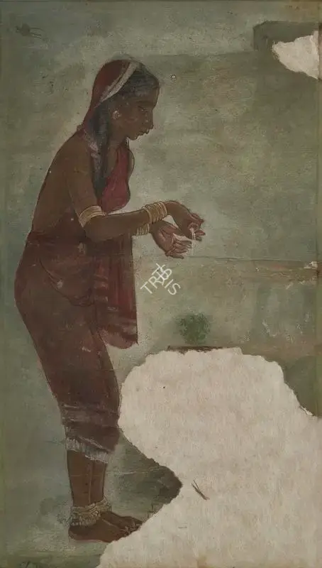 Baij, Ramkinkar (Artist). Worshiping Woman, c.1960 | Painting, AG.Mum/20.12.18, 2018 · Asta Guru