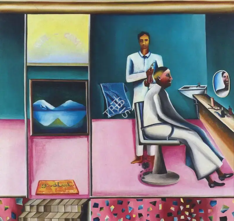 Khakhar, Bhupen P. (Artist). Barber's Shop. Oil on Canvas, 1973 | Bhupen Khakhar , 1998 | Painting | FineArts | 00149661
