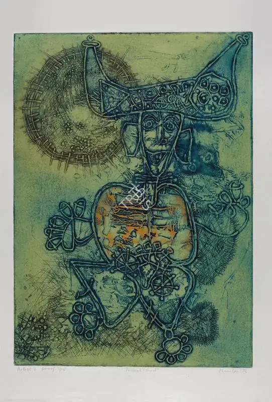 Mumtaz Ali Khan (Artist), Tribal-God, 1976, Graphic Art