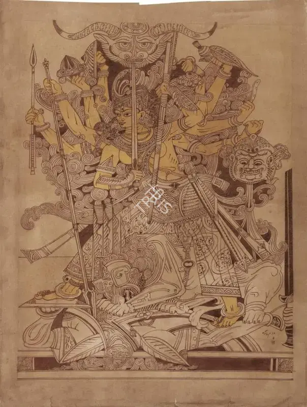 Bose, Nandalal (Artist). Untitled (Mahishasura Mardini), 1945 | Painting, 2021 · Sotheby's