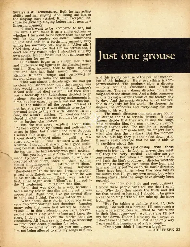 Arijit Sen (Interviewer), Just one grouse, 1976, Conversation