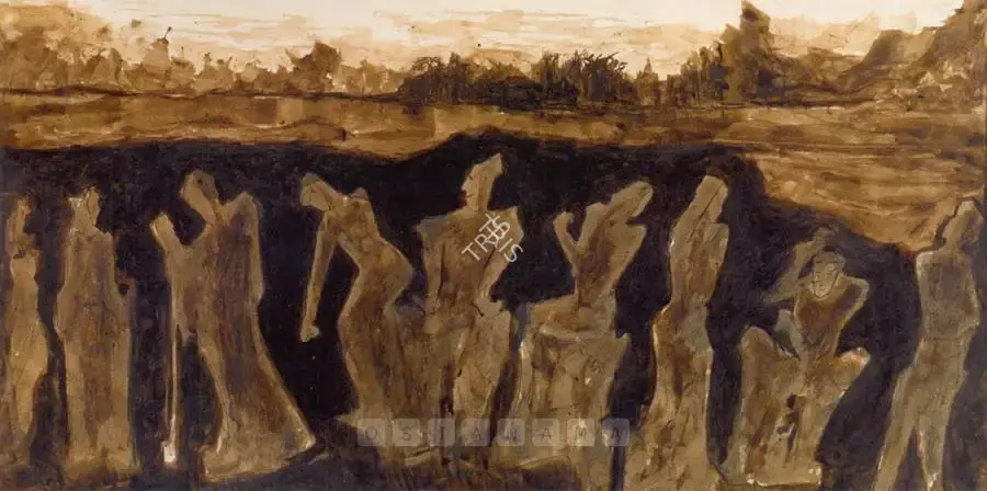 Rabindranath Tagore (Artist), Untitled (Figures In Sepia), Drawing
