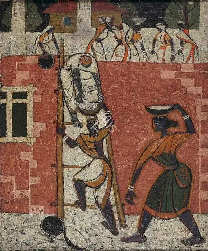 K.K. Hebbar (Artist), Untitled (Builders), 1956, Painting