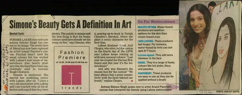 Shefali Sethi (Reporter), Simone's Beauty Gets a Defibition in Art, 2003, Newspaper Clipping