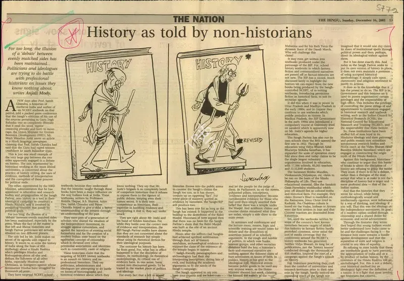 Anjali Mody (Writer), History As Told By Non- Historians, 2001, Newspaper Clipping