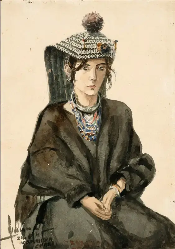 Kanwal Krishna (Artist), Portrait of a Ladakhi Woman, 1945, Painting