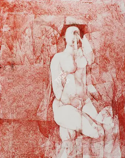 Jamil Naqsh (Artist), Red Nude, 1987, Painting