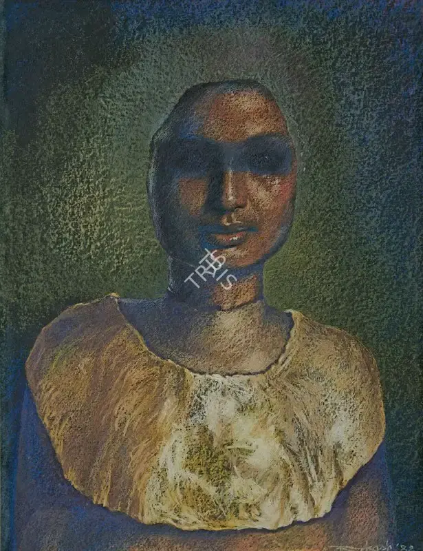 Bikash Bhattacharjee (Artist), Portrait of an Actress - No. 2, 1982, Painting