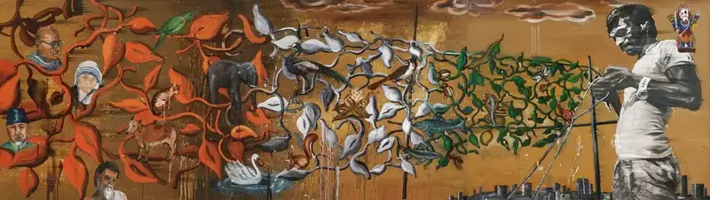 Reena Saini (Artist), Braiding The Line, 2002, Painting