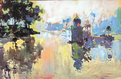 Raza, S.H. (Artist). Untitled. Acrylic on paper, 1947 | Painting | FineArts | 0023592