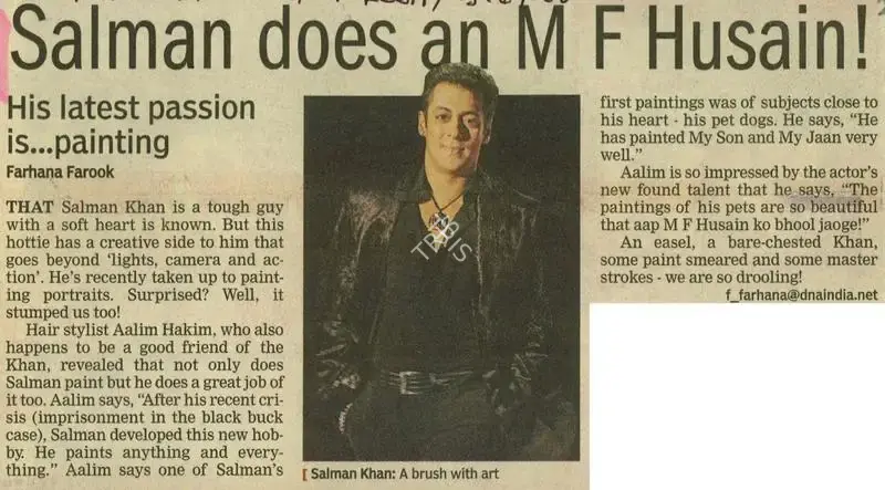 Farhana Farook (Reporter), Salman Does An M F Husain, 2006, Newspaper Clipping
