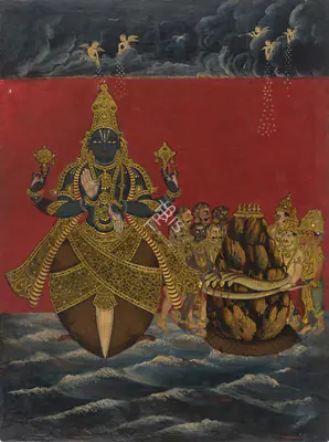 Tanjore School (Artist), Mahabharata Series: Samundra Manthan, Painting