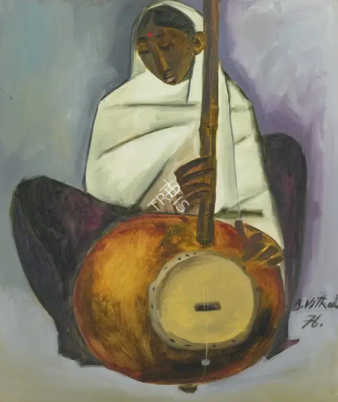 B. Vithal (Artist), Portrait of a Woman playing a Dotara, 1976, Painting