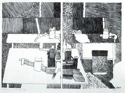 K.G. Subramanyan (Artist), Studio, 1977, Graphic Art